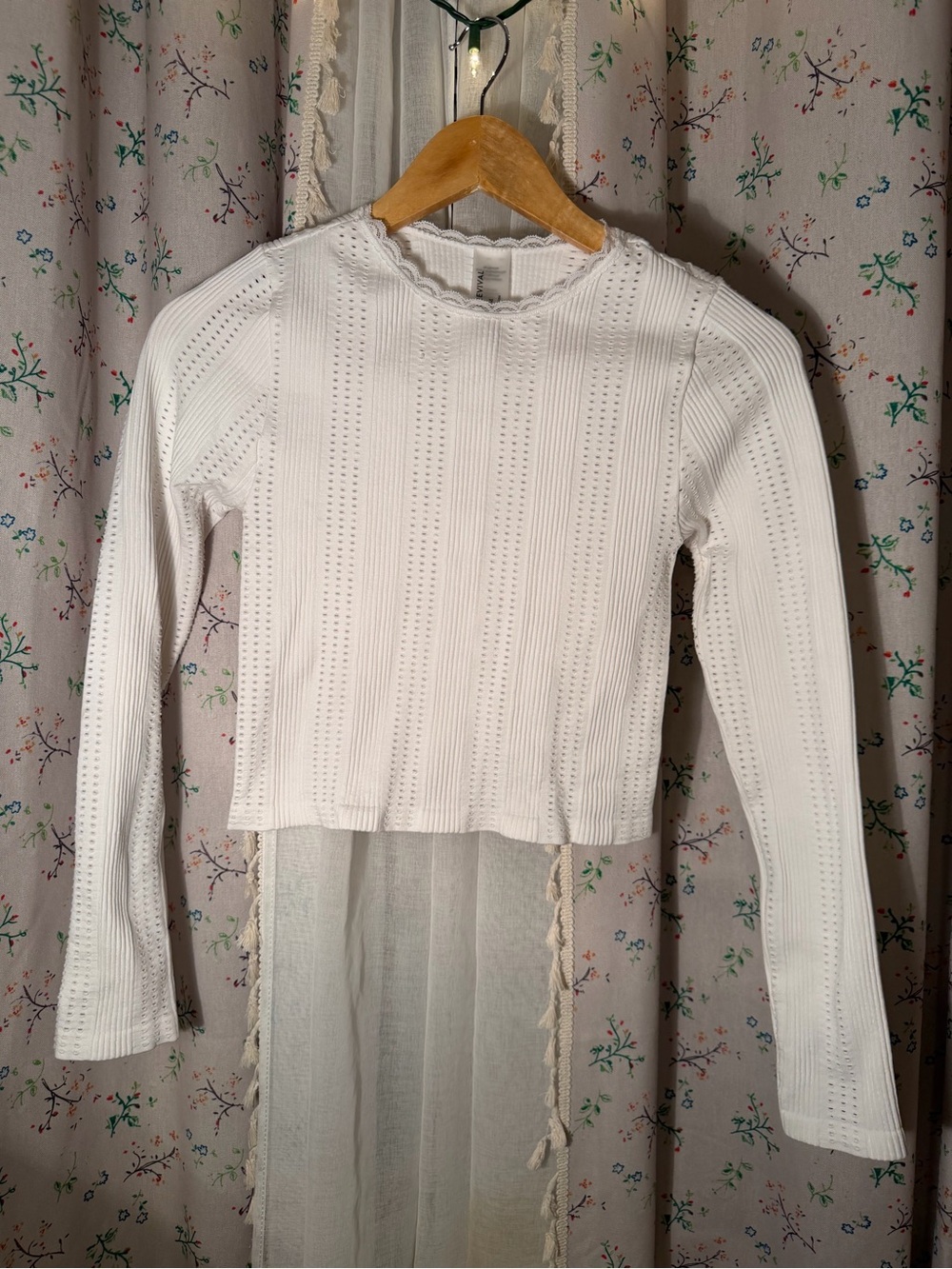 White Long-Sleeve Eyelet Knit Top - Women